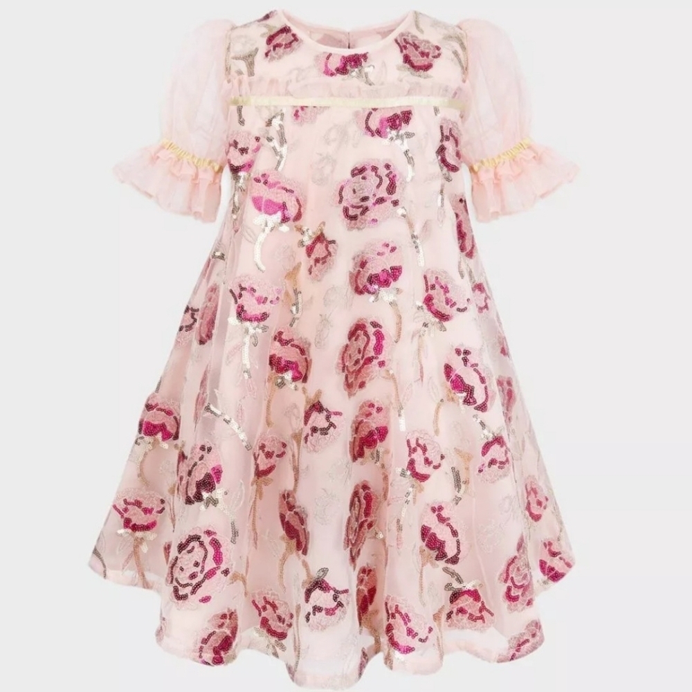 Disney Princess Belle Sequin Rose Dress Girls Size 7/8